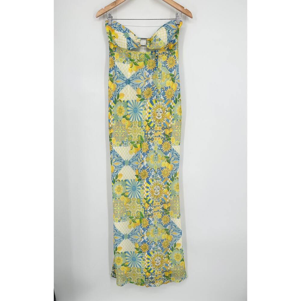 REVOLVE Strapless Floral Cutout Maxi Dress in Yellow & Blue - Picture 5 of 11